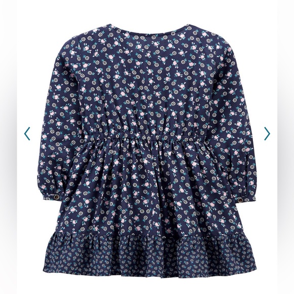 Carter’s Kid long sleeve floral ruffled hem poplin dress, size 5 and 6/6X - Picture 2 of 14